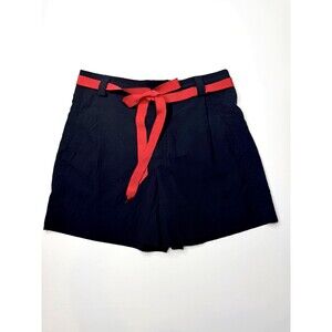 NWT Free People High Rise Belted Shorts Womens 8 Navy Red Tie Waist Casual